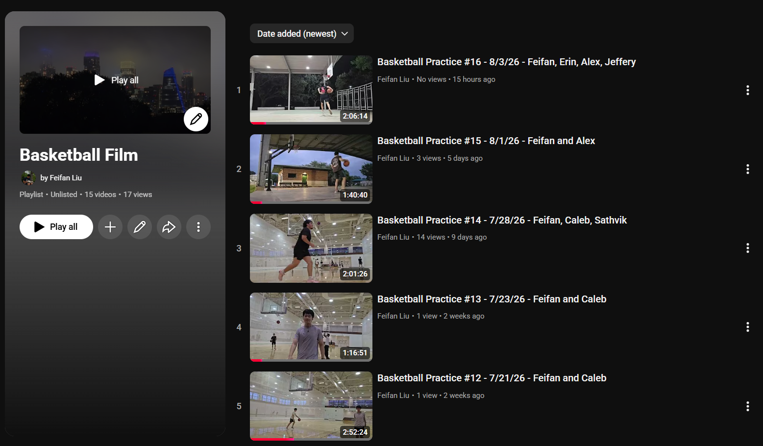 YouTube playlist of basketball practice films